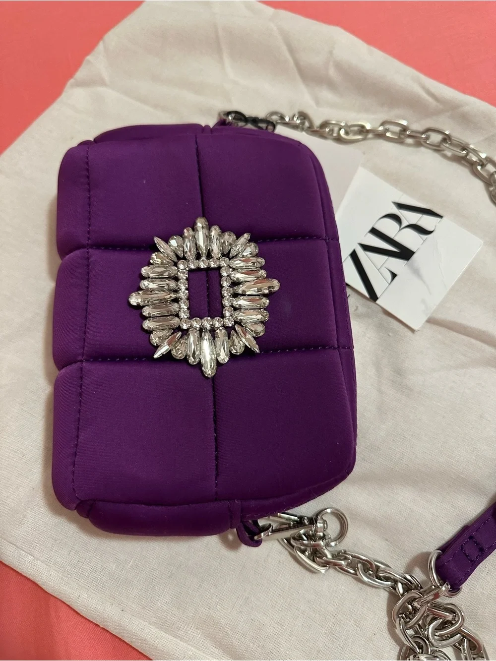 Zara Purple Mini Bag with crystals in the front.